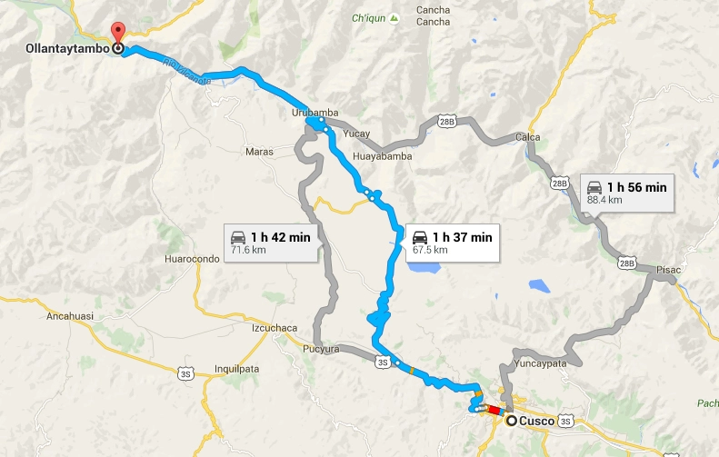 Rcorrido de cusco a ollantaytambo mapa